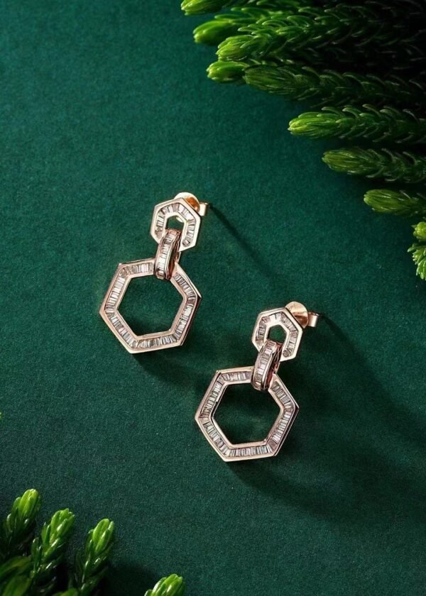 SGARIT Fine Jewelry Factory Real 18k White Gold 0.76 Carats Emerald Cut Jewellery Romantic Natural Diamond Hexagon Natural Diamond Earring