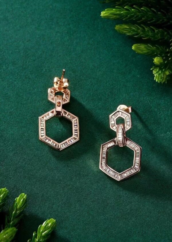 SGARIT Fine Jewelry Factory Real 18k White Gold 0.76 Carats Emerald Cut Jewellery Romantic Natural Diamond Hexagon Natural Diamond Earring