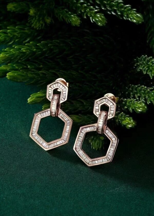 SGARIT Fine Jewelry Factory Real 18k White Gold 0.76 Carats Emerald Cut Jewellery Romantic Natural Diamond Hexagon Natural Diamond Earring