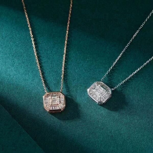 微信图片_20240725104901 SGARIT Fine Jewelry Factory Real 18k White Gold 0.37 Carats Emerald Cut Jewellery Romantic Natural Diamond Full T Square Octagon Pendant