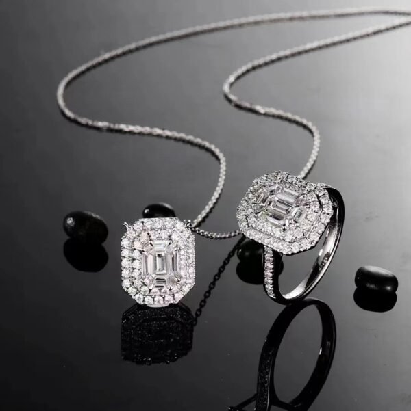 微信图片_20240725104928 SGARIT Fine Jewelry Factory Real 18k White Gold 0.820 Carats Emerald Cut Jewellery Romantic Natural Diamond Double Pendant