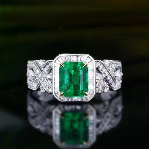 SGARIT Fine Jewelry Factories Solid 18k White Gold 1.19 Carats Emerald Cut Jewellery Green Luxury Zambia Natural Emerald Gemstone Ring