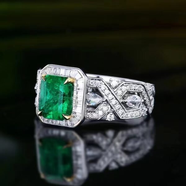 SGARIT Fine Jewelry Factories Solid 18k White Gold 1.19 Carats Emerald Cut Jewellery Green Luxury Zambia Natural Emerald Gemstone Ring