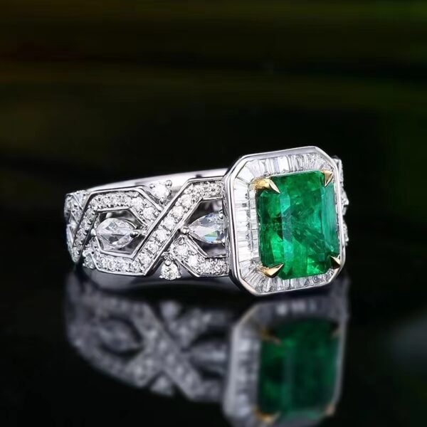 SGARIT Fine Jewelry Factories Solid 18k White Gold 1.19 Carats Emerald Cut Jewellery Green Luxury Zambia Natural Emerald Gemstone Ring