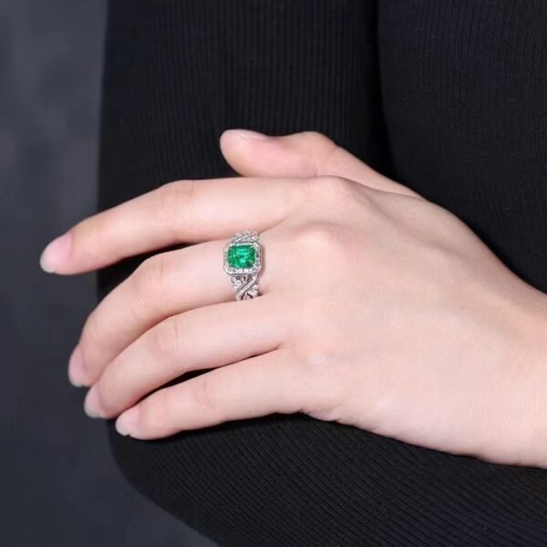 SGARIT Fine Jewelry Factories Solid 18k White Gold 1.19 Carats Emerald Cut Jewellery Green Luxury Zambia Natural Emerald Gemstone Ring