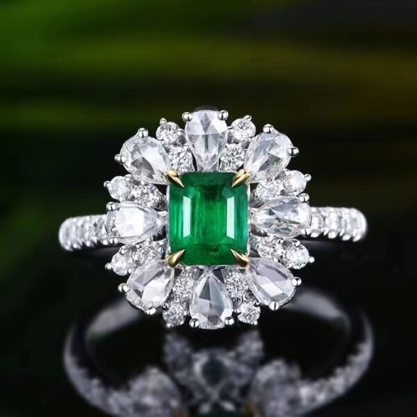SGARIT Fine Jewelry Producer Solid 18k White Gold 0.81 Carats Emerald Cut Jewellery Green Luxury Afghan Panjshir Natural Emerald Gemstone Ring