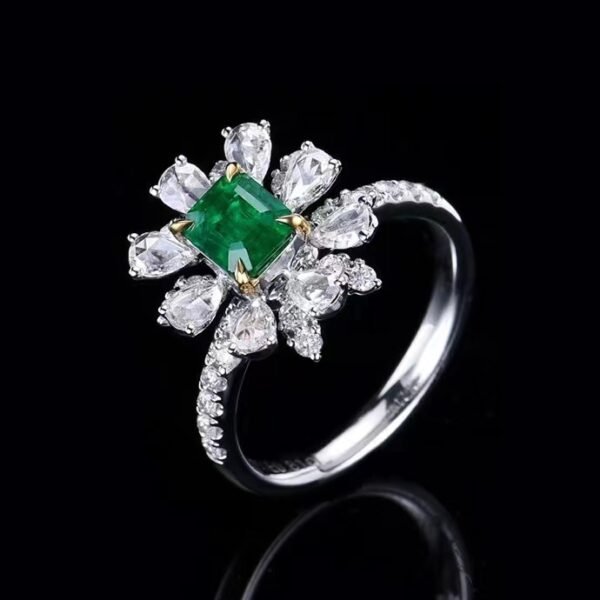 SGARIT Fine Jewelry Producer Solid 18k White Gold 0.81 Carats Emerald Cut Jewellery Green Luxury Afghan Panjshir Natural Emerald Gemstone Ring