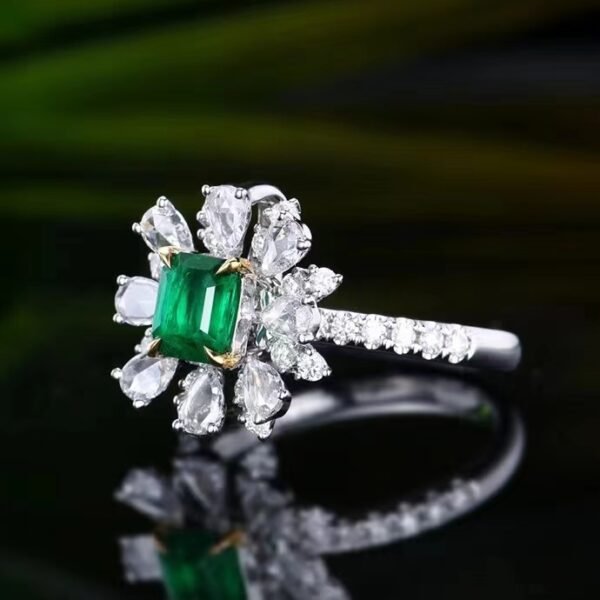SGARIT Fine Jewelry Producer Solid 18k White Gold 0.81 Carats Emerald Cut Jewellery Green Luxury Afghan Panjshir Natural Emerald Gemstone Ring