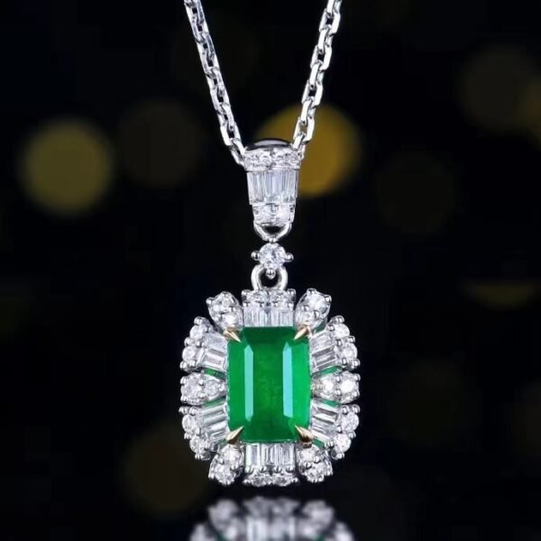 Sgarit Fine Jewelry Manufacturer Real 18k White Gold 0.78 Carats Emerald Cut Jewellery Vivid Green Luxury Zambia Natural Emerald Gemstone Pendant