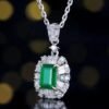 Sgarit Fine Jewelry Manufacturer Real 18k White Gold 0.78 Carats Emerald Cut Jewellery Vivid Green Luxury Zambia Natural Emerald Gemstone Pendant