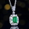 Sgarit Fine Jewelry Manufacturer Real 18k White Gold 0.78 Carats Emerald Cut Jewellery Vivid Green Luxury Zambia Natural Emerald Gemstone Pendant