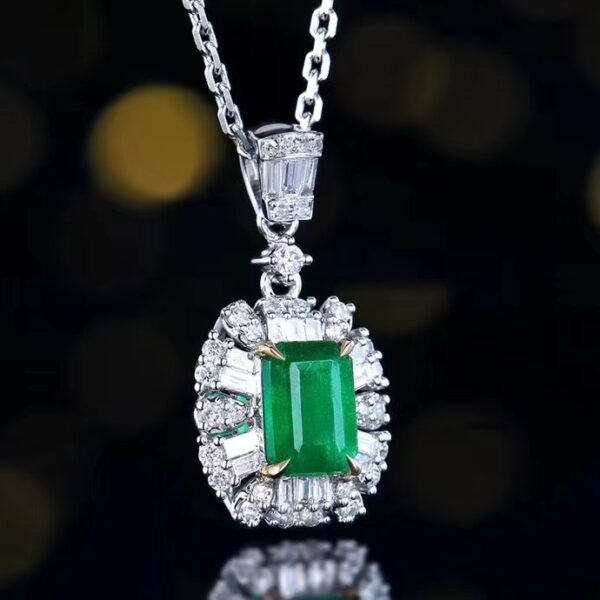 Sgarit Fine Jewelry Manufacturer Real 18k White Gold 0.78 Carats Emerald Cut Jewellery Vivid Green Luxury Zambia Natural Emerald Gemstone Pendant