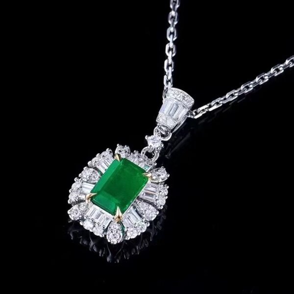 Sgarit Fine Jewelry Manufacturer Real 18k White Gold 0.78 Carats Emerald Cut Jewellery Vivid Green Luxury Zambia Natural Emerald Gemstone Pendant