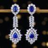 Sgarit Fine Jewelry Custom Solid 18k White Gold 2.16 Carats Pear Cut Jewellery Luxury Natural Gemstone Blue Sapphire Eardrop Earrings