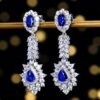 Sgarit Fine Jewelry Custom Solid 18k White Gold 2.16 Carats Pear Cut Jewellery Luxury Natural Gemstone Blue Sapphire Eardrop Earrings