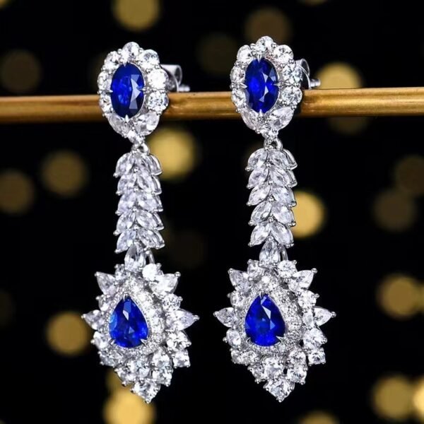 Sgarit Fine Jewelry Custom Solid 18k White Gold 2.16 Carats Pear Cut Jewellery Luxury Natural Gemstone Blue Sapphire Eardrop Earrings
