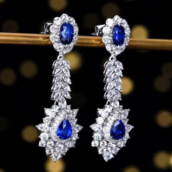 Sgarit Fine Jewelry Custom Solid 18k White Gold 2.16 Carats Pear Cut Jewellery Luxury Natural Gemstone Blue Sapphire Eardrop Earrings