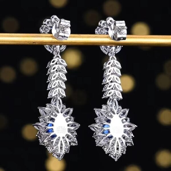 Sgarit Fine Jewelry Custom Solid 18k White Gold 2.16 Carats Pear Cut Jewellery Luxury Natural Gemstone Blue Sapphire Eardrop Earrings