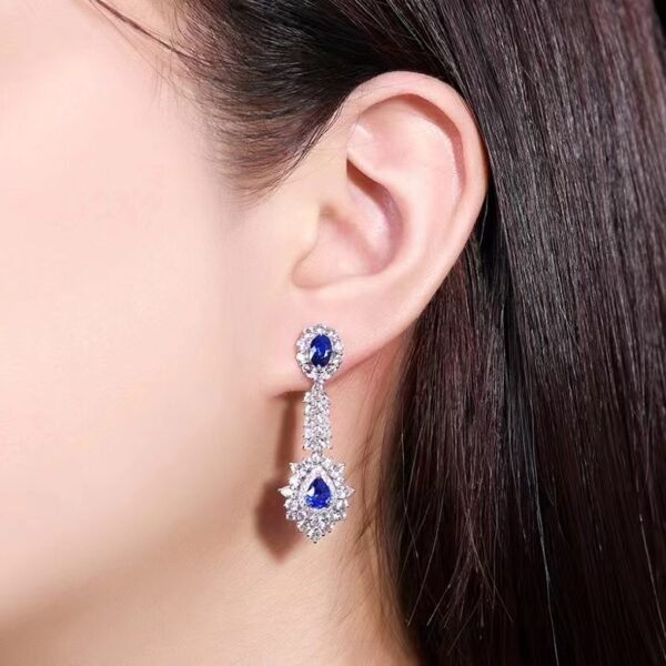 Sgarit Fine Jewelry Custom Solid 18k White Gold 2.16 Carats Pear Cut Jewellery Luxury Natural Gemstone Blue Sapphire Eardrop Earrings