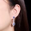 Sgarit Fine Jewelry Custom Solid 18k White Gold 2.16 Carats Pear Cut Jewellery Luxury Natural Gemstone Blue Sapphire Eardrop Earrings
