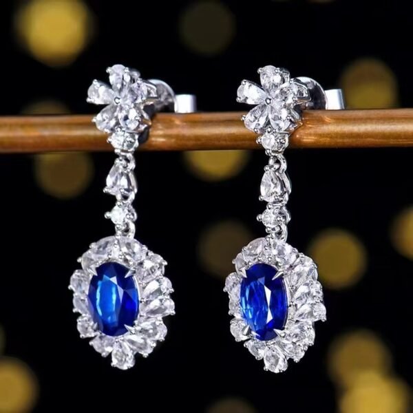 微信图片_202407311027001 SGARIT Fine Jewelry Custom Solid 18k White Gold 1.03 Carats Oval Cut Jewellery Luxury Natural Gemstone Sri Lanka Blue Sapphire Eardrop Earrings