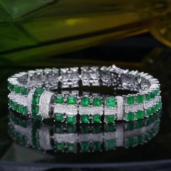 微信图片_20240731102756 SGARIT Fine Jewelry Custom Solid 18k White Gold 11.14 Carats Emerald Cut Jewellery Luxury Natural Gemstone Pakistan Emerald Retro Sugar Square Wide Version Bracelet
