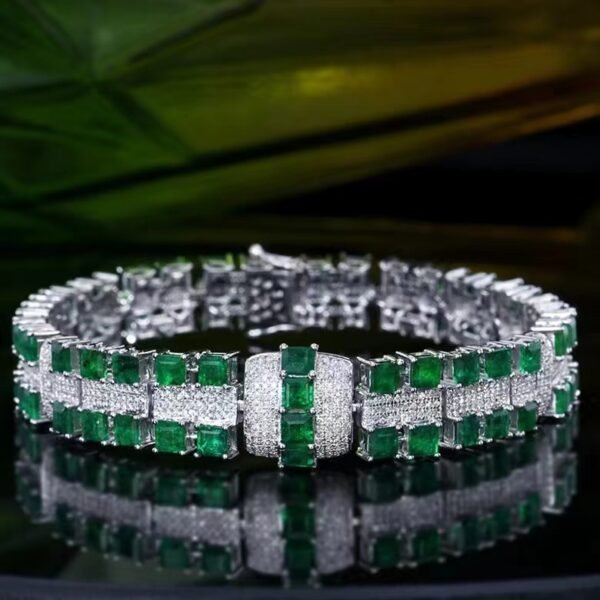 微信图片_202407311029571 SGARIT Fine Jewelry Custom Solid 18k White Gold 11.14 Carats Emerald Cut Jewellery Luxury Natural Gemstone Pakistan Emerald Retro Sugar Square Wide Version Bracelet