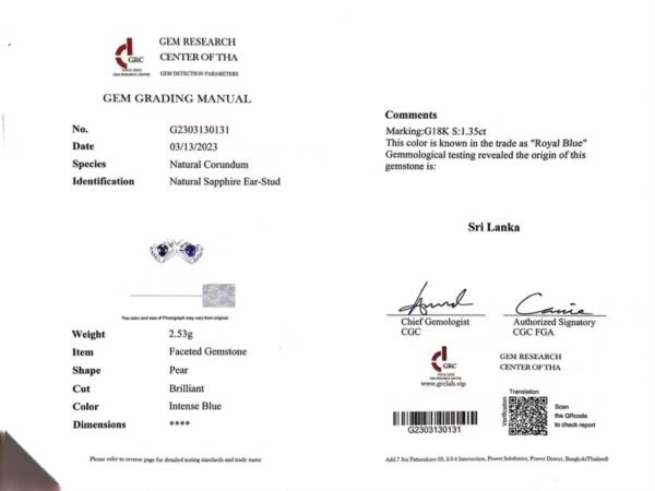 微信图片_202407311031123 SGARIT Fine Jewelry Custom Solid 18k White Gold 1.35 Carats Pear Cut Jewellery Luxury Natural Gemstone Sri Lanka Blue Sapphire Stud Earrings
