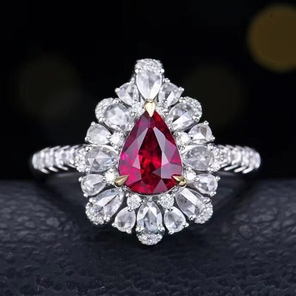 微信图片_20240731111537 SGARIT Fine Jewelry Custom Solid 18k White Gold 1.11 Carats Pear Cut Jewellery Luxury Natural Gemstone Mozambique Unheated Pigeon Red Ruby Ring