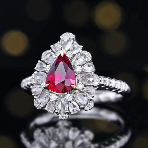 微信图片_202407311115371 SGARIT Fine Jewelry Custom Solid 18k White Gold 1.11 Carats Pear Cut Jewellery Luxury Natural Gemstone Mozambique Unheated Pigeon Red Ruby Ring