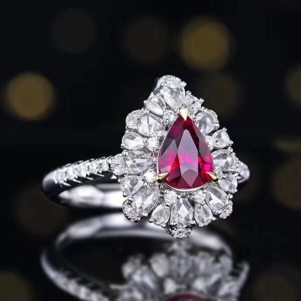 微信图片_202407311115372 SGARIT Fine Jewelry Custom Solid 18k White Gold 1.11 Carats Pear Cut Jewellery Luxury Natural Gemstone Mozambique Unheated Pigeon Red Ruby Ring