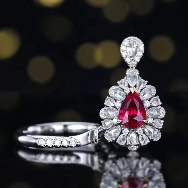 微信图片_202407311115373 SGARIT Fine Jewelry Custom Solid 18k White Gold 1.11 Carats Pear Cut Jewellery Luxury Natural Gemstone Mozambique Unheated Pigeon Red Ruby Ring