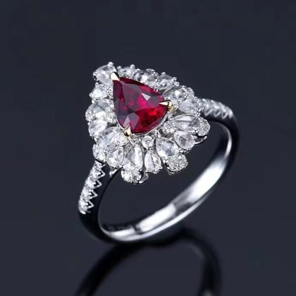 微信图片_202407311115374 SGARIT Fine Jewelry Custom Solid 18k White Gold 1.11 Carats Pear Cut Jewellery Luxury Natural Gemstone Mozambique Unheated Pigeon Red Ruby Ring