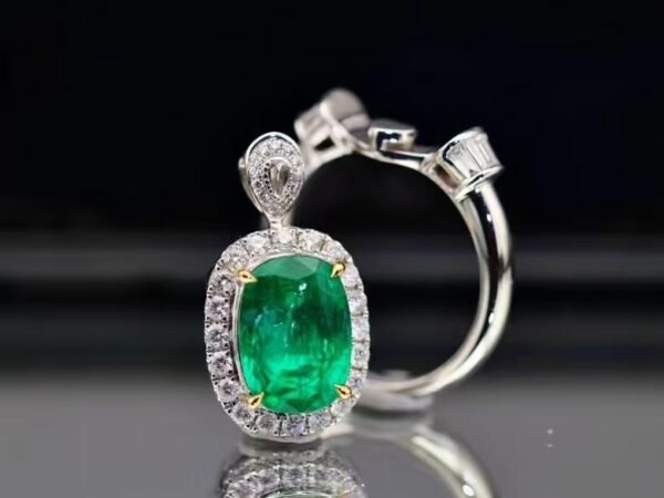 SGARIT Fine Jewelry Factory Customized Solid 18k White Gold 3.62 Carats Cushion Cut Jewellery Classic Engagement Anniversary VVG Green Natural Gemstone Emerald Ring