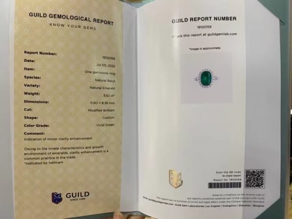 SGARIT Fine Jewelry Factory Customized Solid 18k White Gold 3.62 Carats Cushion Cut Jewellery Classic Engagement Anniversary VVG Green Natural Gemstone Emerald Ring