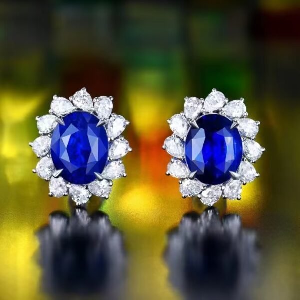 微信图片_20240802101156 SGARIT Fine Jewelry Manufacturer Custom Real 18k White Gold 3.58 Carats Oval Cut Jewellery Luxury Natural Gemstone Unburnt Sri Lanka Royal Blue Sapphire Stud Earrings