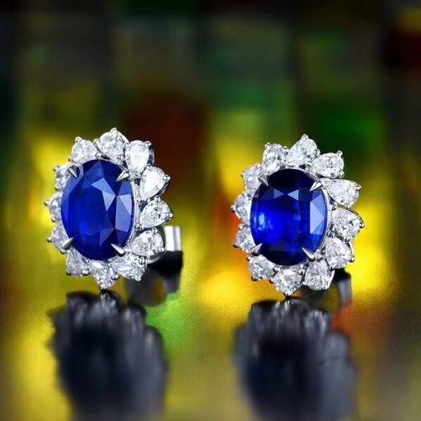 微信图片_202408021011561 SGARIT Fine Jewelry Manufacturer Custom Real 18k White Gold 3.58 Carats Oval Cut Jewellery Luxury Natural Gemstone Unburnt Sri Lanka Royal Blue Sapphire Stud Earrings