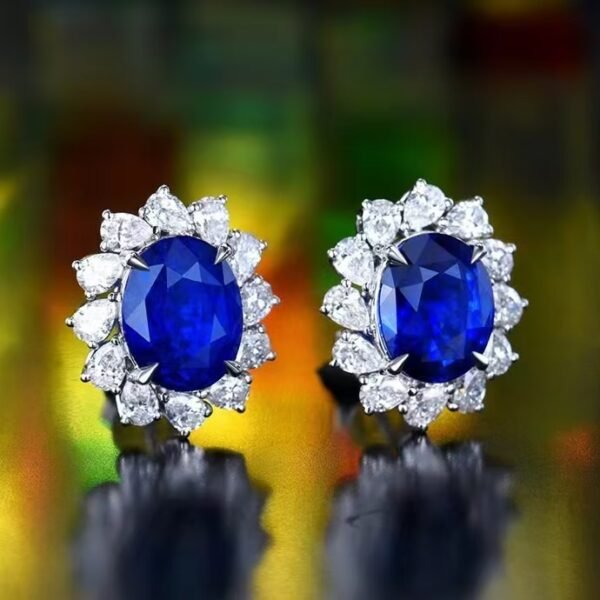 微信图片_202408021011562 SGARIT Fine Jewelry Manufacturer Custom Real 18k White Gold 3.58 Carats Oval Cut Jewellery Luxury Natural Gemstone Unburnt Sri Lanka Royal Blue Sapphire Stud Earrings