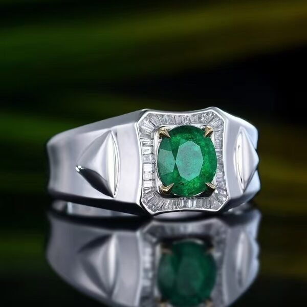 SGARIT Fine Jewelry Factory Customized Solid 18k White Gold 0.98 Carats Oval Cut Jewellery Classic Engagement Anniversary Green Natural Zambia Gemstone Emerald Ring