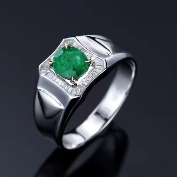 SGARIT Fine Jewelry Factory Customized Solid 18k White Gold 0.98 Carats Oval Cut Jewellery Classic Engagement Anniversary Green Natural Zambia Gemstone Emerald Ring
