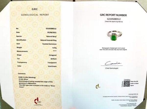 微信图片_202408021014307 SGARIT Fine Jewelry Factory Customized Solid 18k White Gold 1.03 Carats Emerald Cut Jewellery Classic Engagement Anniversary Vivid Green Natural Afghanistan Gemstone Emerald Ring
