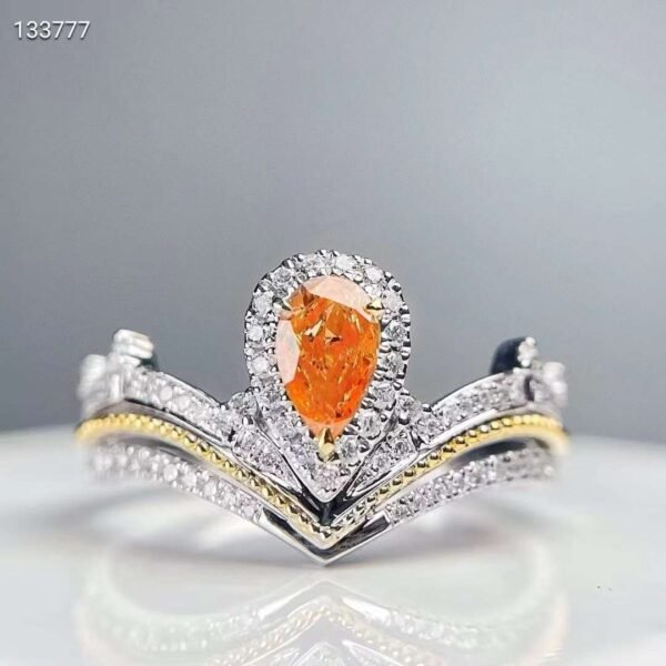 SGARIT Fine Jewelry Manufacturer Custom Solid 18k White Gold 0.3 Carats Pear Cut Jewellery Luxury Fancy Vivid Orange Yellow Natural Diamond SI Ring