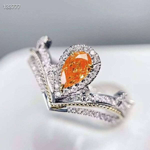 SGARIT Fine Jewelry Manufacturer Custom Solid 18k White Gold 0.3 Carats Pear Cut Jewellery Luxury Fancy Vivid Orange Yellow Natural Diamond SI Ring