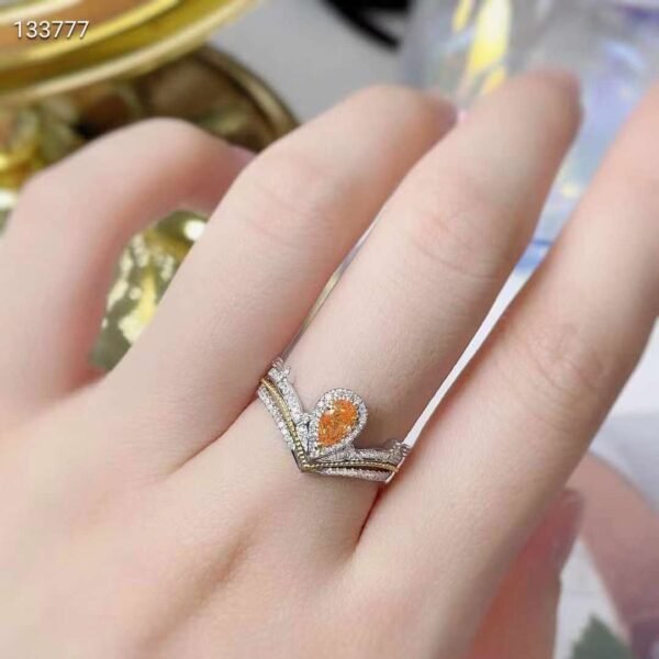 SGARIT Fine Jewelry Manufacturer Custom Solid 18k White Gold 0.3 Carats Pear Cut Jewellery Luxury Fancy Vivid Orange Yellow Natural Diamond SI Ring
