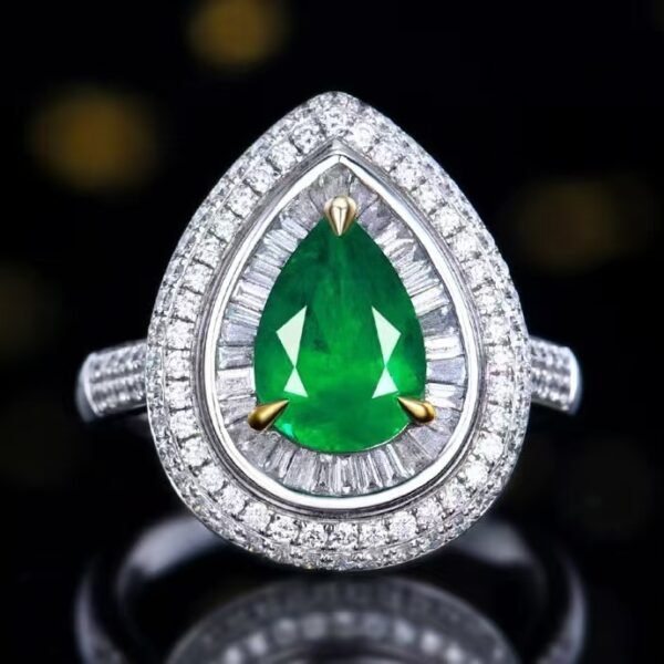 微信图片_20240806102644 SGARIT Fine Jewelry Factory Customized Solid 18k White Gold 1.5 Carats Pear Cut Jewellery Classic Engagement Anniversary Vivid Green Natural Gemstone Emerald Ring