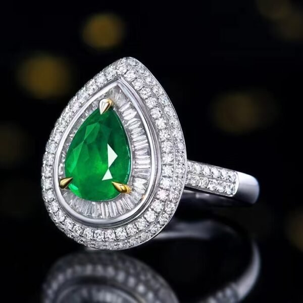 微信图片_202408061026441 SGARIT Fine Jewelry Factory Customized Solid 18k White Gold 1.5 Carats Pear Cut Jewellery Classic Engagement Anniversary Vivid Green Natural Gemstone Emerald Ring