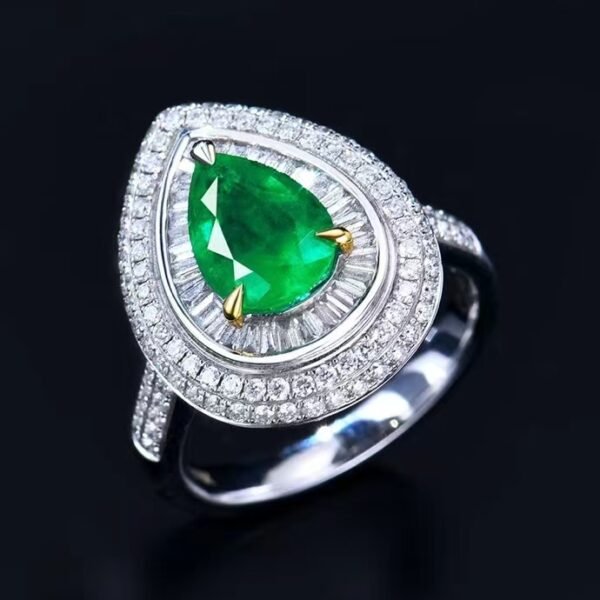微信图片_202408061026451 SGARIT Fine Jewelry Factory Customized Solid 18k White Gold 1.5 Carats Pear Cut Jewellery Classic Engagement Anniversary Vivid Green Natural Gemstone Emerald Ring