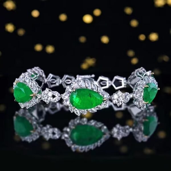 SGARIT Fine Jewelry Factory Custom Real 18k White Gold 22.42 Carats Pear Cut Jewellery Luxury Natural Gemstone Engagement Anniversary Vivd Green Emerald Bracelet