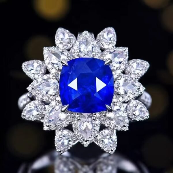 SGARIT Fine Jewelry Factory Customized Solid 18k White Gold 4.03 Carats Cushion Cut Jewellery Classic Engagement Anniversary Natural Sri Lanka Royal Blue Sapphire Gemstone Ring/Pendant