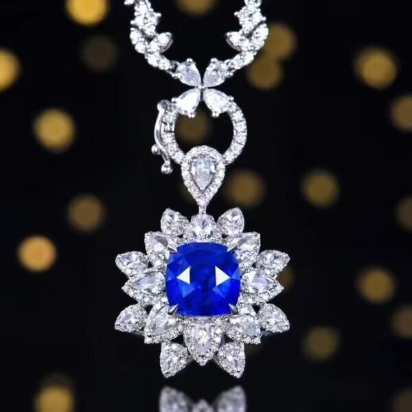 SGARIT Fine Jewelry Factory Customized Solid 18k White Gold 4.03 Carats Cushion Cut Jewellery Classic Engagement Anniversary Natural Sri Lanka Royal Blue Sapphire Gemstone Ring/Pendant